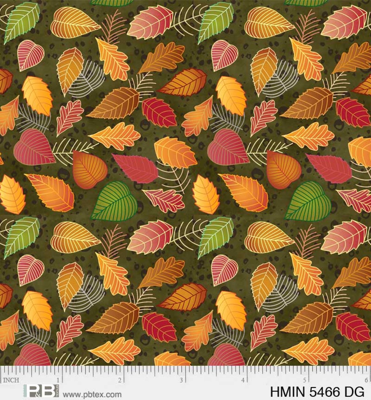 P & B Textiles Harvest Minis Graphic Leaves Dark Green Thanksgiving Price per Yard